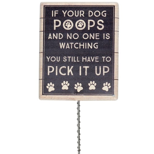 Pick yard stake dog - it, up